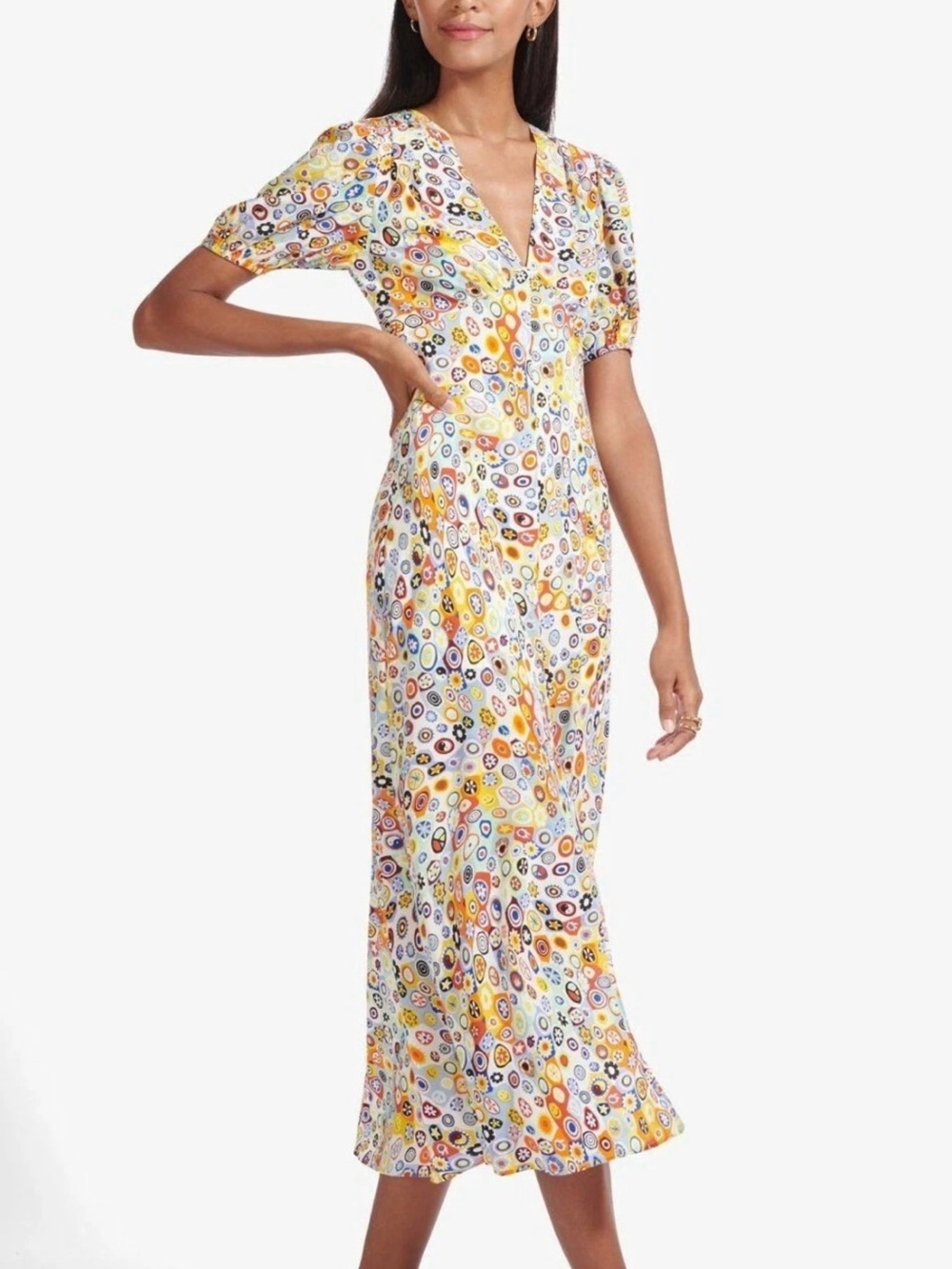Staud Milla Midi Dress in White Multi-Abstract